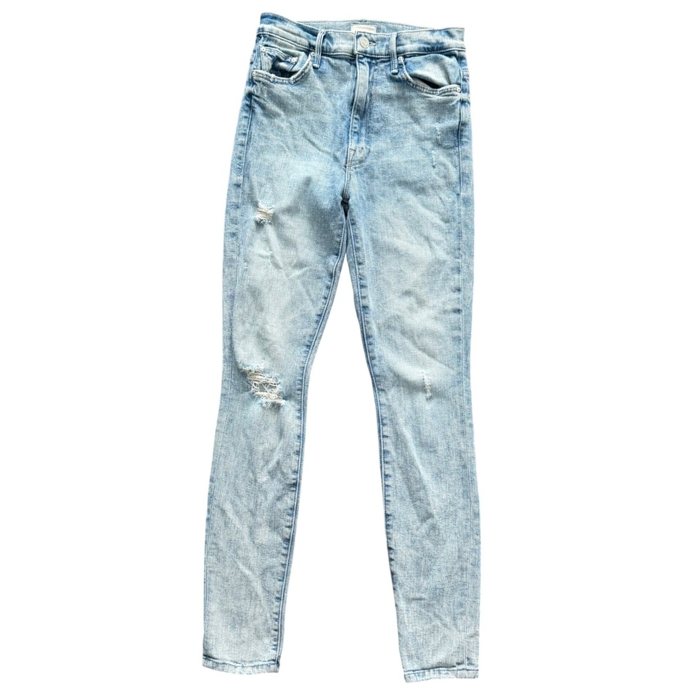 MOTHER The Super Swooner High Rise Skinny Jeans Light Acid Wash Distressed 26